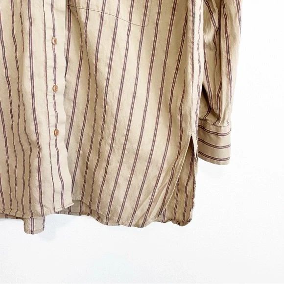 BOGO! Anthropologie Pilcro Boyfriend Button Down Oversized Tan Stripe Size XS - Picture 4 of 9